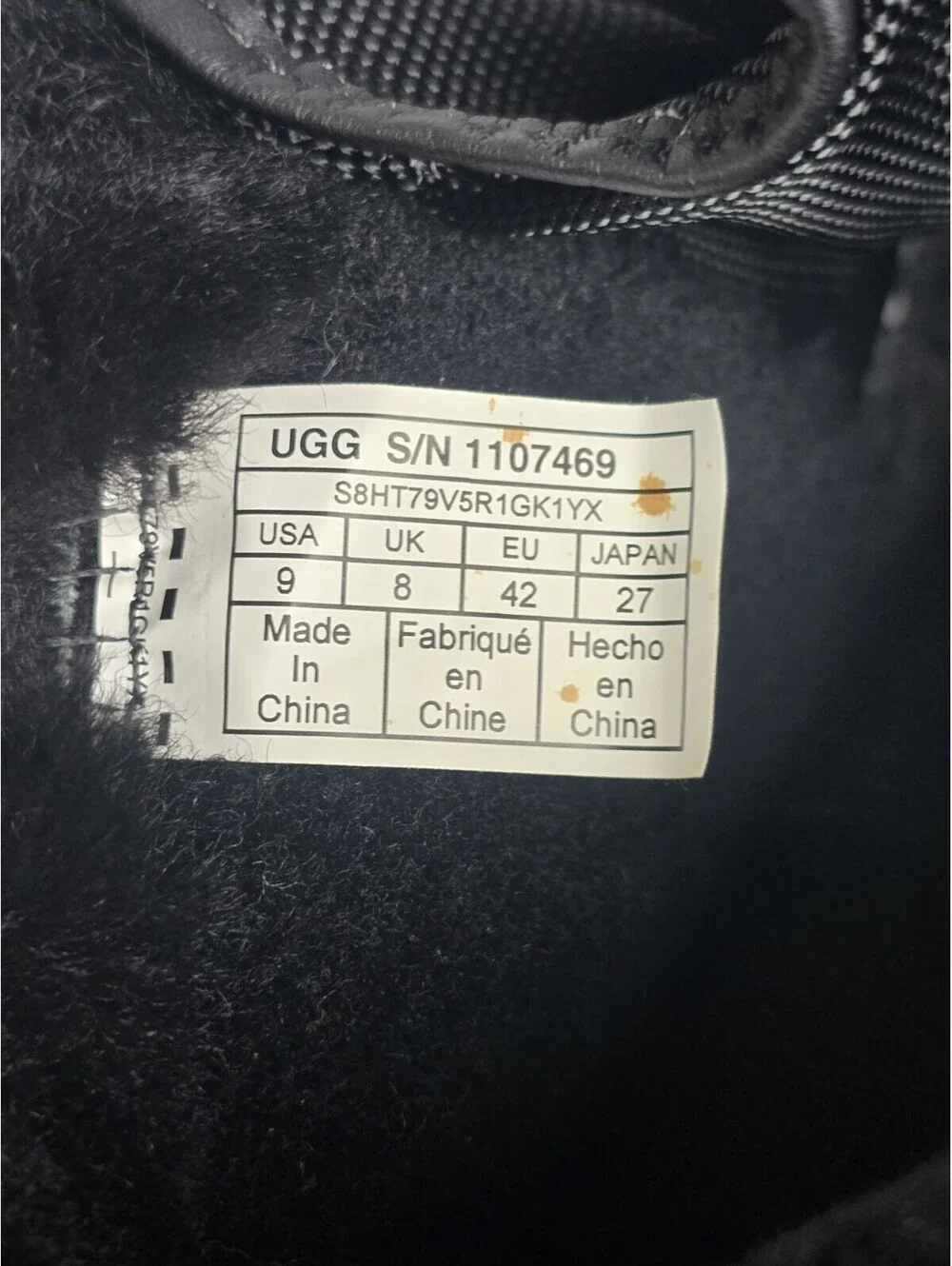 UGG TAHOE Boots Black Leather Sheepskin Waterproof Cold Weather Snow men's US 9